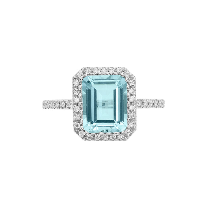 Comete guldring med diamanter og ottekantet akvamarin ANQ339