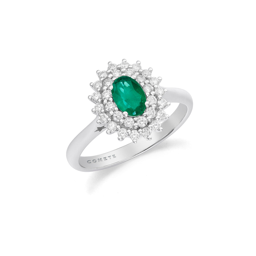 Comete Hvidguldsring med diamanter og oval smaragd ANB2693S3