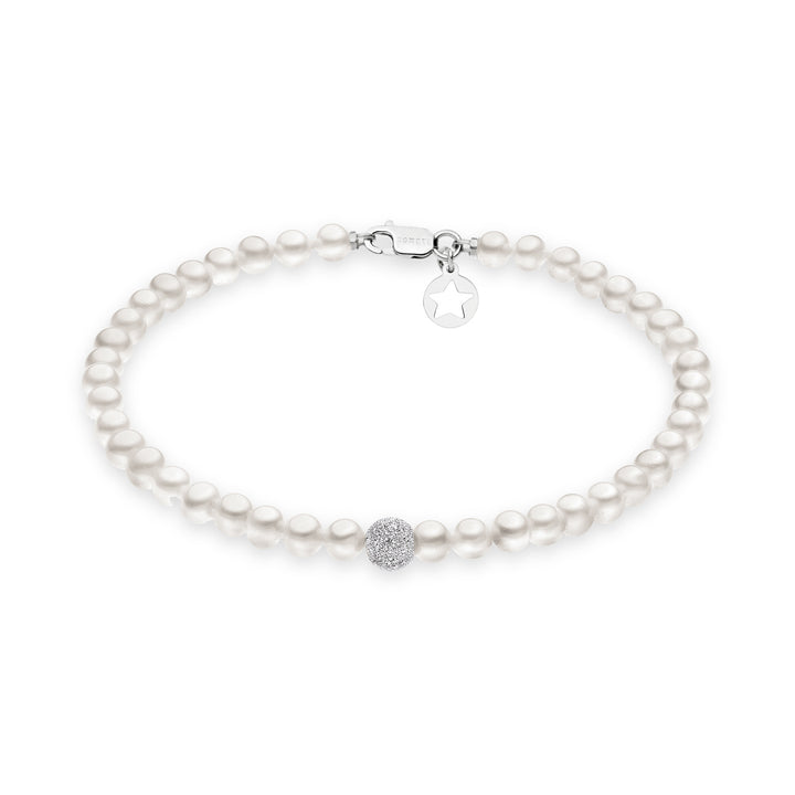 Comete-Armband mit Süßwasserperlen in Gold und Diamantkugel BRQ196B