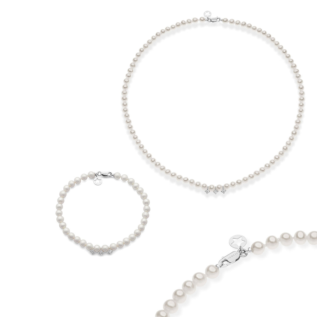 Comete Choker and Bracelet in Gold and Pearls with White Diamonds KIT321369