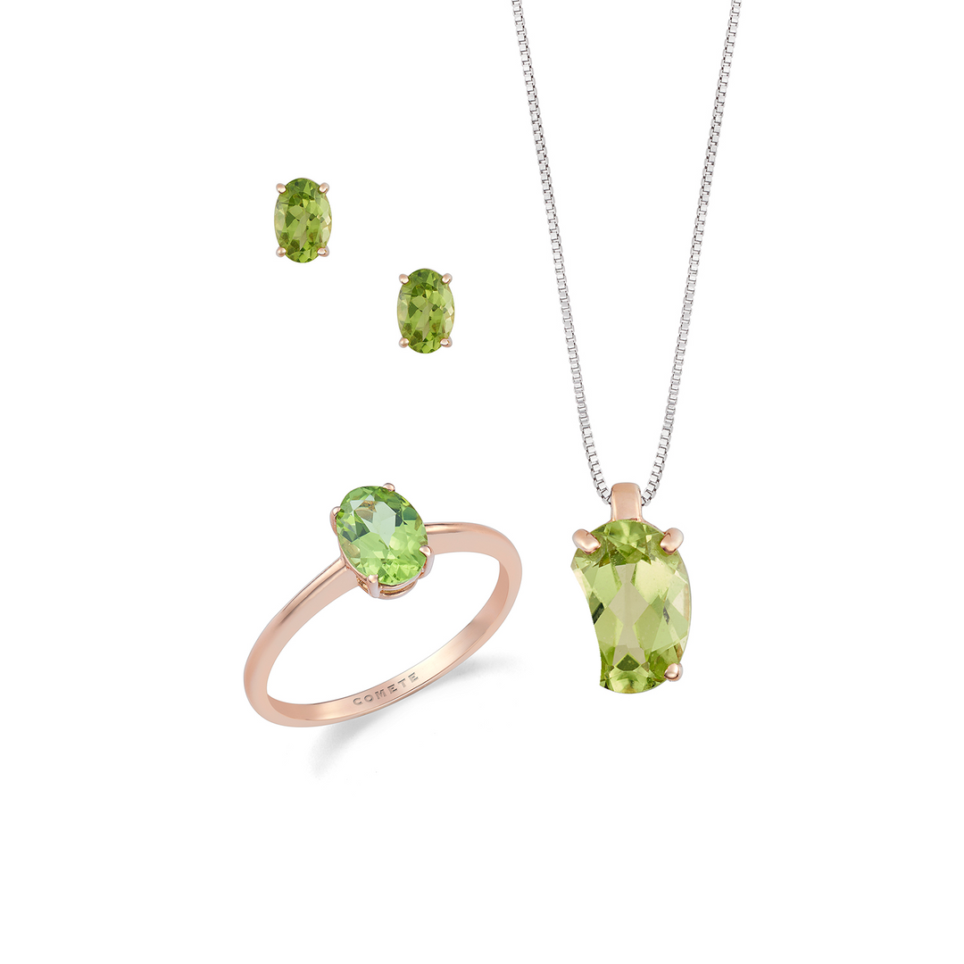 Comete Halskæde, ring og øreringe i 750‰ rosa guld og oval Peridot KIT166826981112