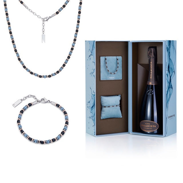 Comets Divine Gift Halsketten- und Armbandset aus Stahl, Hämatit, Lavastein und Diamant KITGVSFERE