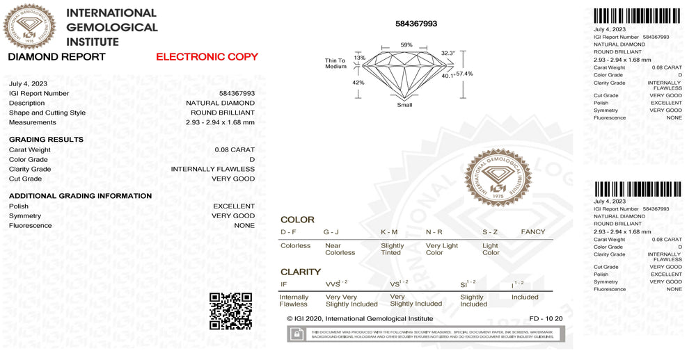 IGI diamante in blister certificato taglio brillante 0,08ct colore D purezza IF - Capodagli 1937