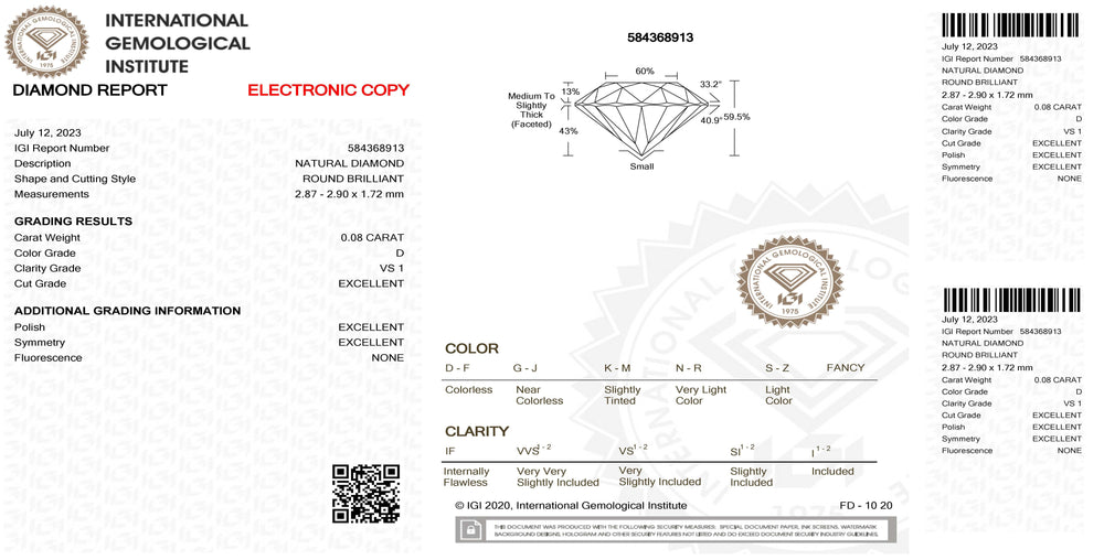 IGI diamante in blister certificato taglio brillante 0,08ct colore D purezza VS 1 - Capodagli 1937