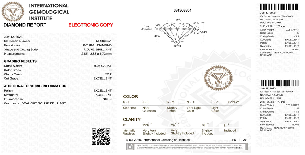 IGI diamante in blister certificato taglio brillante 0,08ct colore E purezza VS 1 - Capodagli 1937