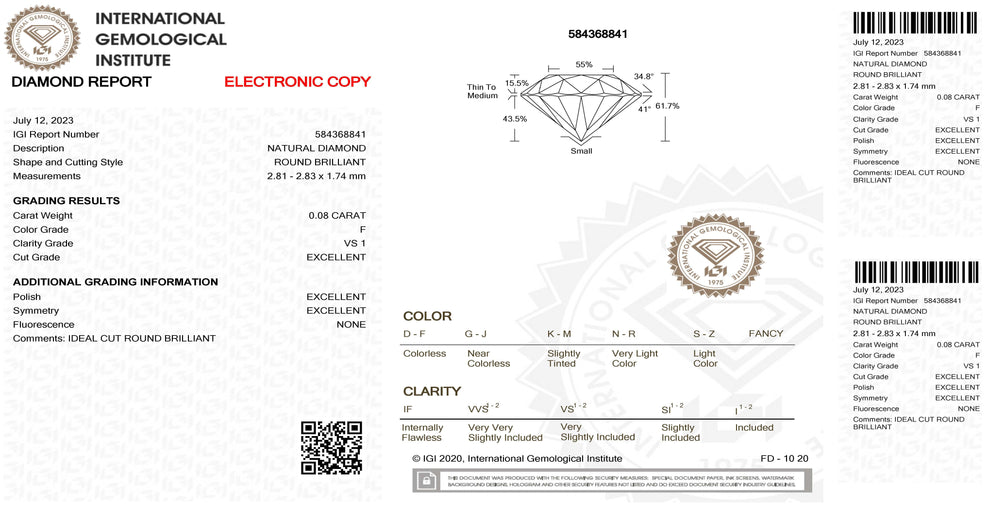 IGI diamante in blister certificato taglio brillante 0,08ct colore F purezza VS 1 - Capodagli 1937
