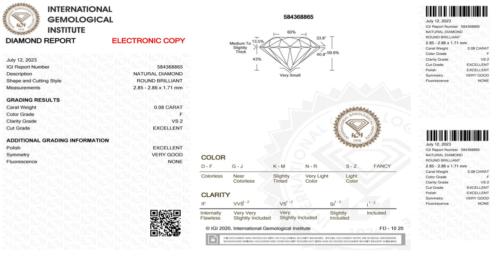 IGI diamante in blister certificato taglio brillante 0,08ct colore F purezza VS 2 - Capodagli 1937