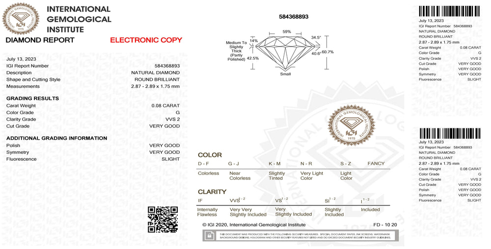 IGI diamante in blister certificato taglio brillante 0,08ct colore G purezza VVS 2 - Capodagli 1937