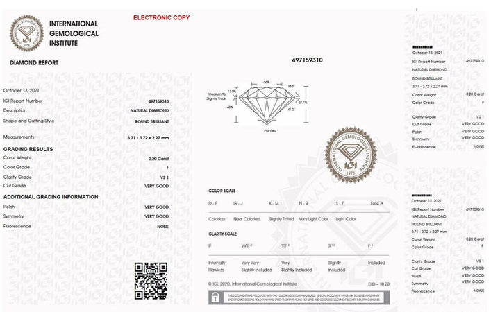 IGI diamante in blister certificato taglio brillante 0,20ct colore F purezza VS 1 - Capodagli 1937