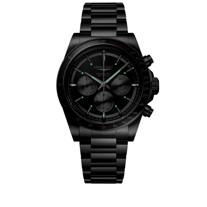 Longines Conquest Chronograph 42 mm sort automatisk stålur L3.835.4.52.6