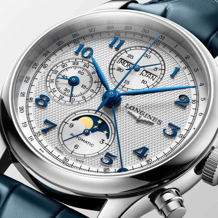 Longines klocka Master Collection Chrono Moonphase 41mm silver automatstål L2.962.4.73.2
