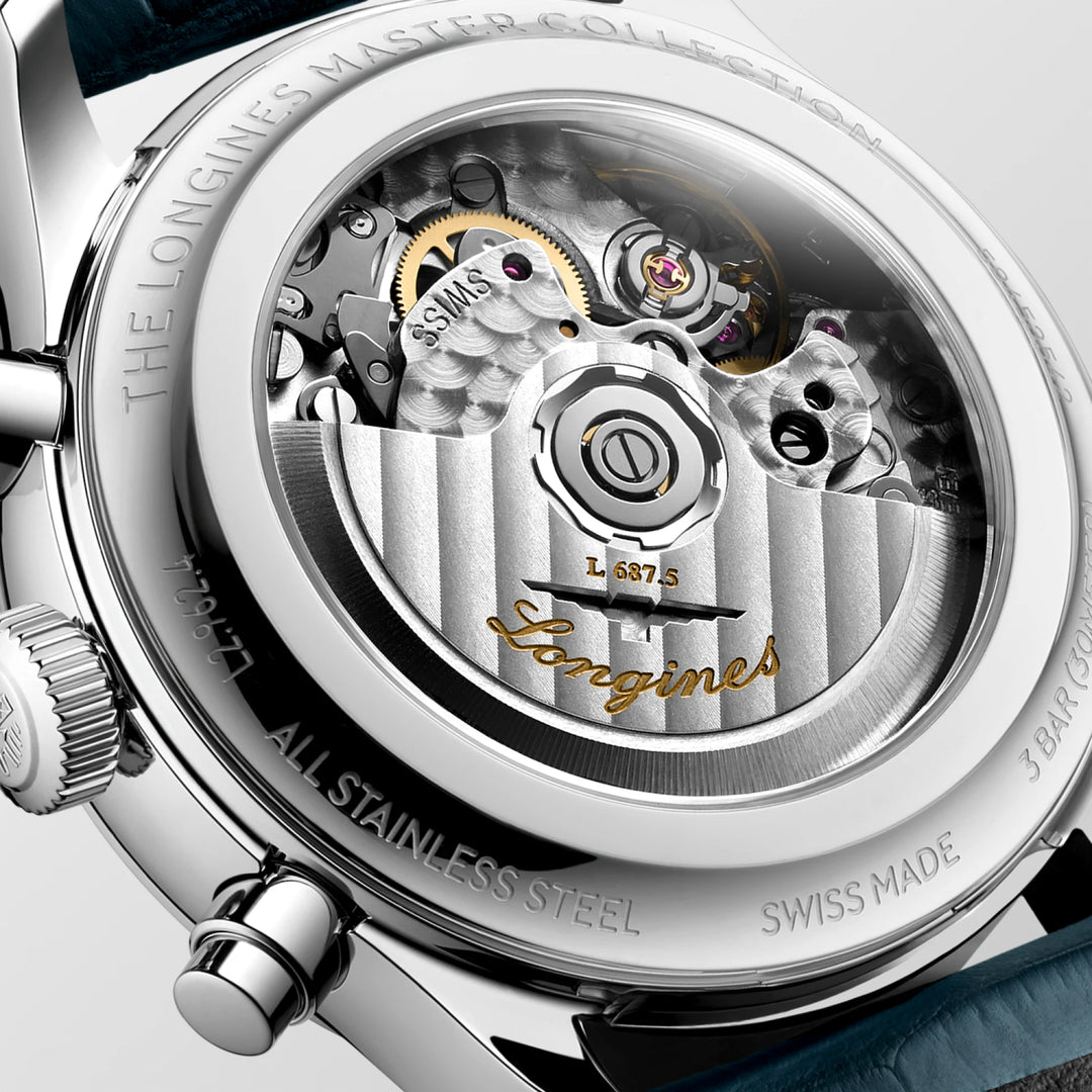 Longines klocka Master Collection Chrono Moonphase 41mm silver automatstål L2.962.4.73.2