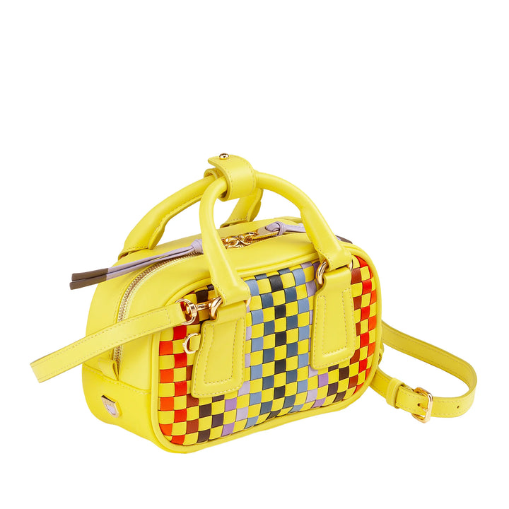 DUDU Damen-Minitasche aus mehrfarbigem gewebtem Leder – kleine elegante Handtasche mit verstellbarem Schultergurt und Griffen – kleine kompakte Handtasche