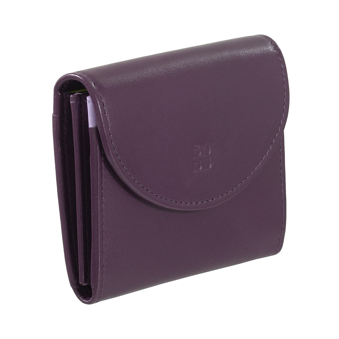 Dudu Mini Women's Slim Portfolio i Vera læder med lynlåsholder, lukning af knap, kompakt farvede tegnebøger