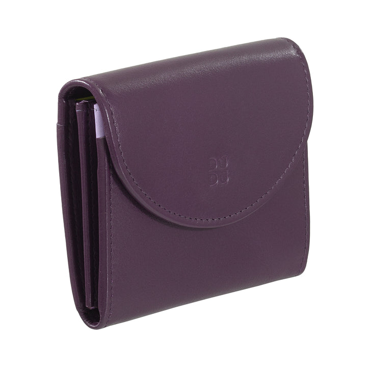 Dudu Mini Women's Slim Portfolio i Vera læder med lynlåsholder, lukning af knap, kompakt farvede tegnebøger