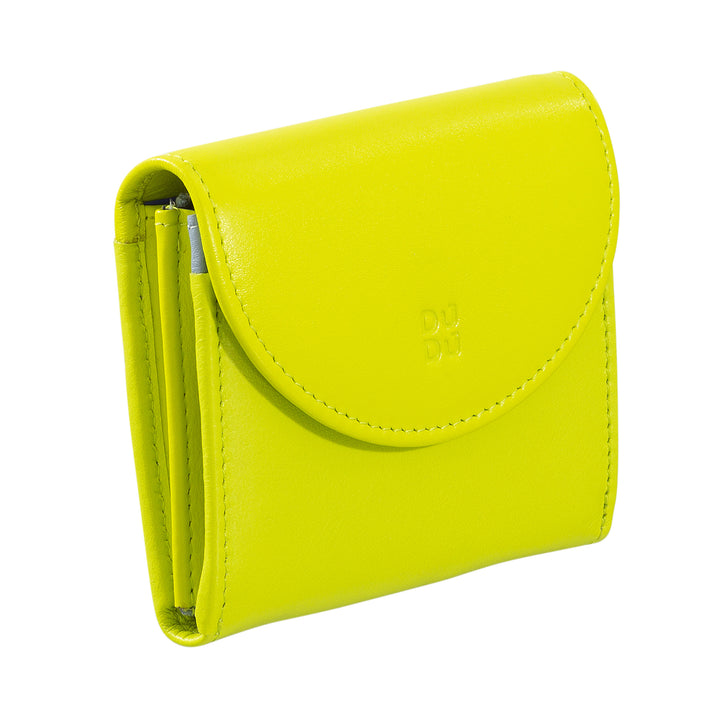 Dudu Mini Women's Slim Portfolio i Vera læder med lynlåsholder, lukning af knap, kompakt farvede tegnebøger