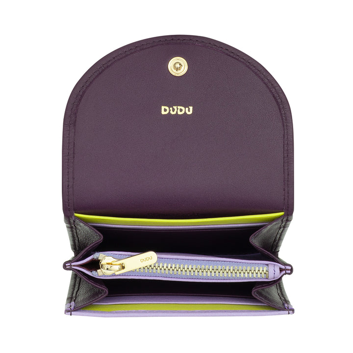 Dudu Mini Women's Slim Portfolio i Vera læder med lynlåsholder, lukning af knap, kompakt farvede tegnebøger