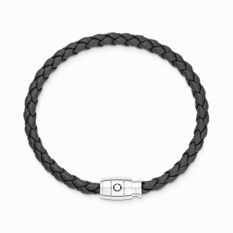 Montblanc bracciale pelle intrecciata nera chiusura a 3 anelli misura M 13089663 - Capodagli 1937