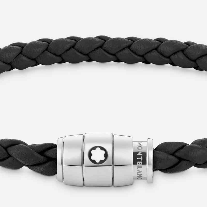 Montblanc bracciale pelle intrecciata nera chiusura a 3 anelli misura S 13089560 - Capodagli 1937