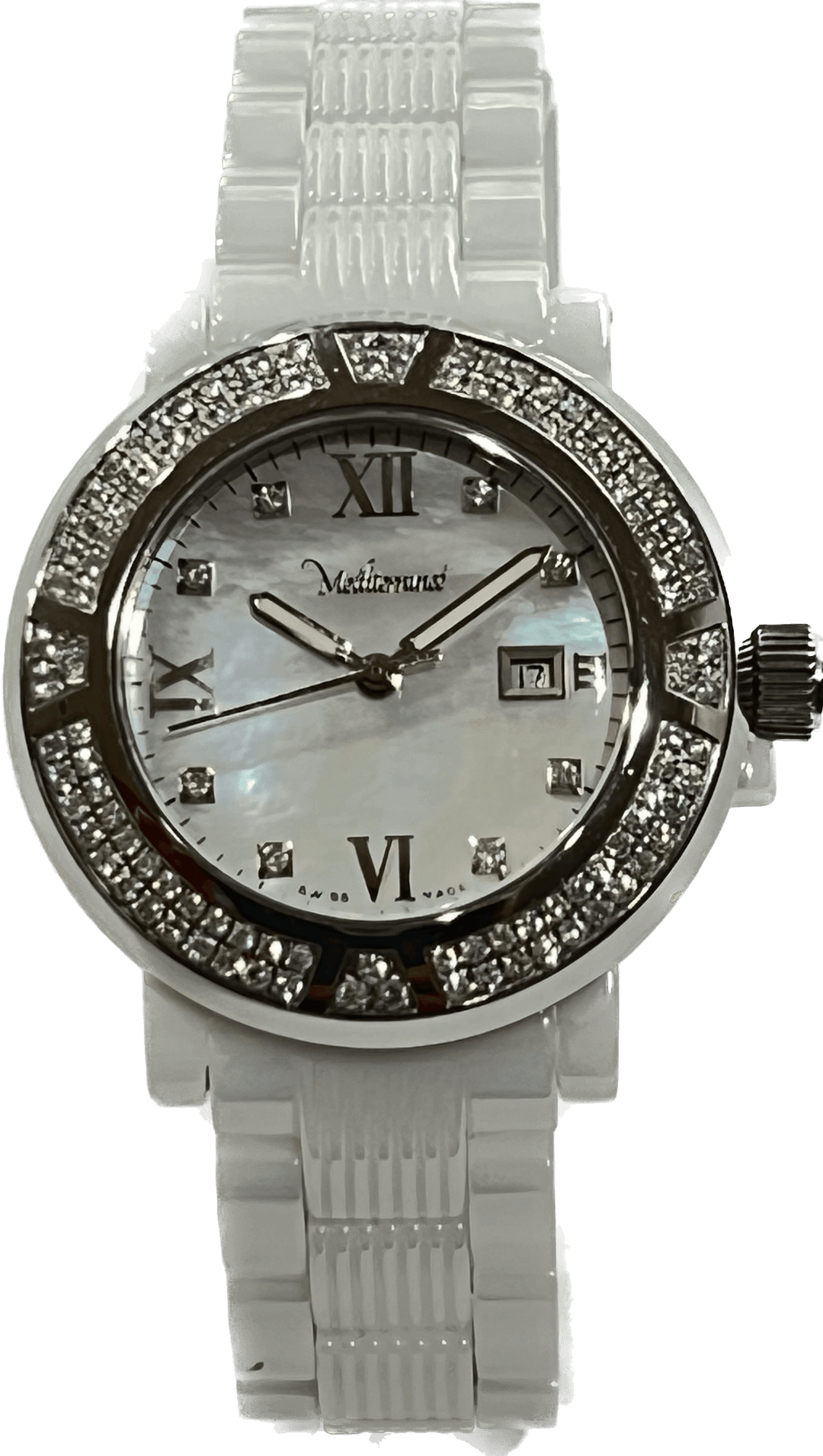 Paul Picot orologio Mediterranee' 36mm bianco quarzo acciaio ceramica diamanti 3296 WD116 - Capodagli 1937