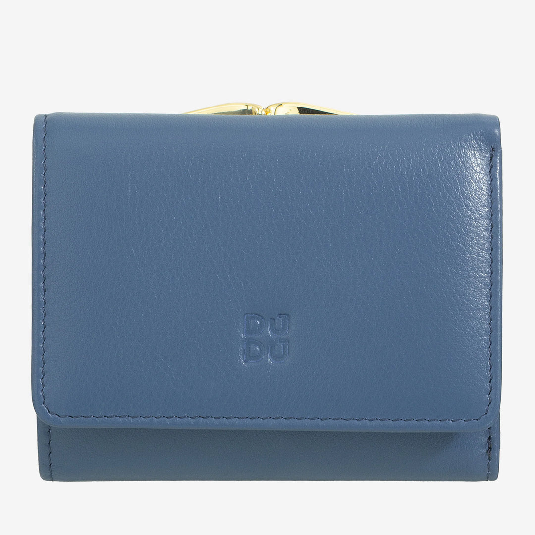 DUDU Kleine Damenbrieftasche aus RFID-Leder mit kompaktem Click-Clac-Münzfach und 6 Kartenfächern