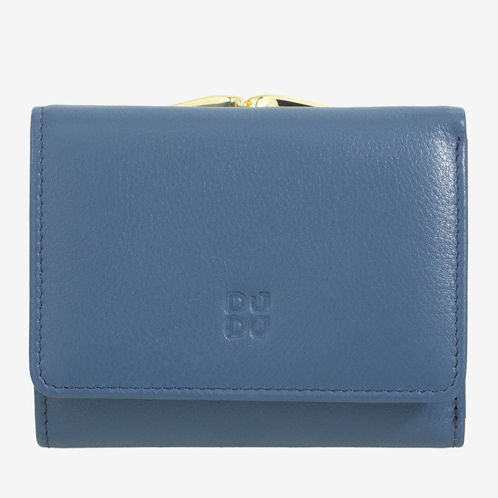 DUDU Kleine Damenbrieftasche aus RFID-Leder mit kompaktem Click-Clac-Münzfach und 6 Kartenfächern