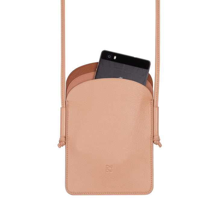 DUDU cell holder holder woman in leather, double smartphone holder pocket, tile holder pocket, adjustable lace shoulder strap