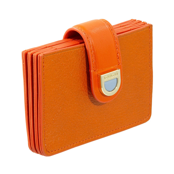 DUDU Damen-Kartenetui aus Akkordeon-Leder – kompaktes Kreditkartenetui, mehrere Karten und Knopfverschluss – elegantes Kartenetui für die Tasche