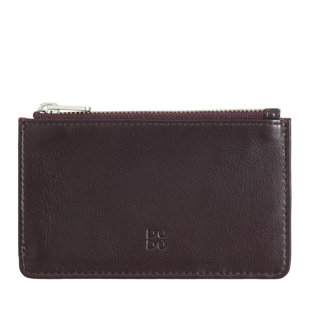 DUDU Men's Credit Card Holder Women's Leather, Small Thin Wallet, 4 Card Holder, with Zipper Closure