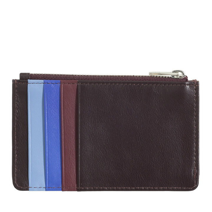 DUDU Men's Credit Card Holder Women's Leather, Small Thin Wallet, 4 Card Holder, with Zipper Closure