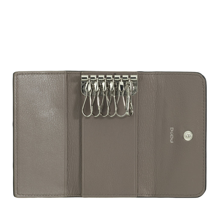 DUDU Keychain in leather with 6 hooks, Borsellino Boarsen Kenchiar Woman - Elegant, practical and compact to organize the keys