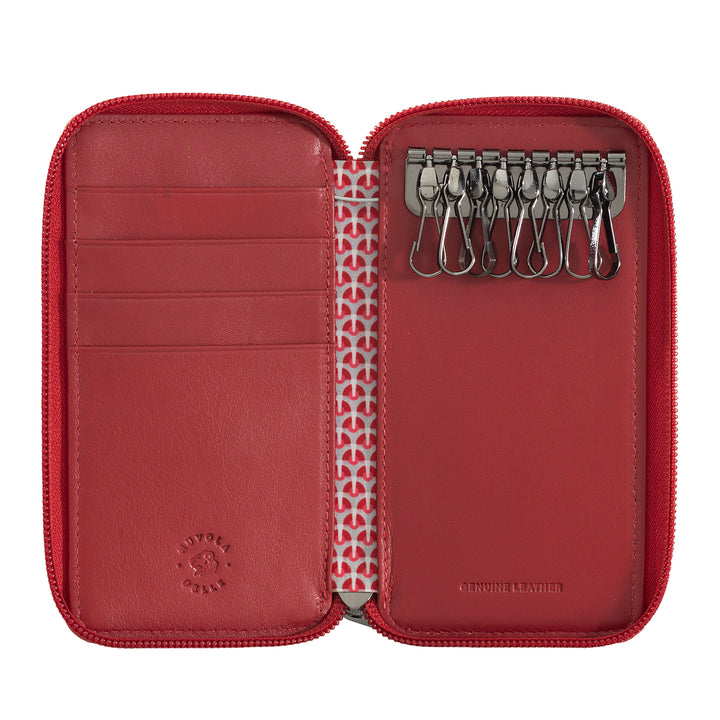Nuvola Leather Keychain Man Woman with 8 Hooks In Leather Hinges with 4 Credit Card Cards And Zip Around