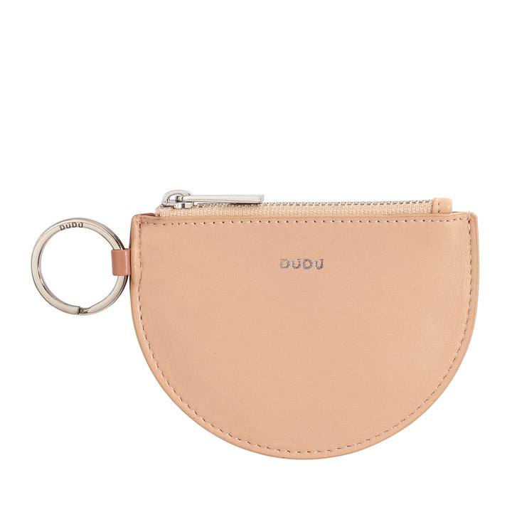 DUDU mini leather holder for women with zip zip zipper and two -color slim design keychain