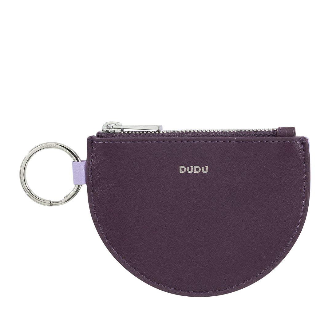 Dudu Mini Leather Holder til kvinder med lynlås lynlås og to -farvers slank design nøglering