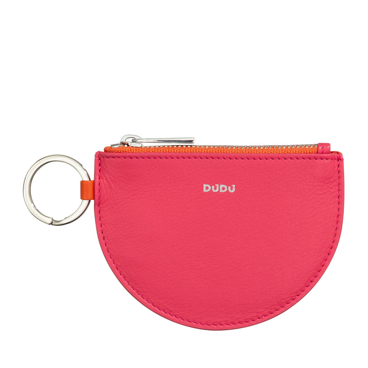 DUDU mini leather holder for women with zip zip zipper and two -color slim design keychain