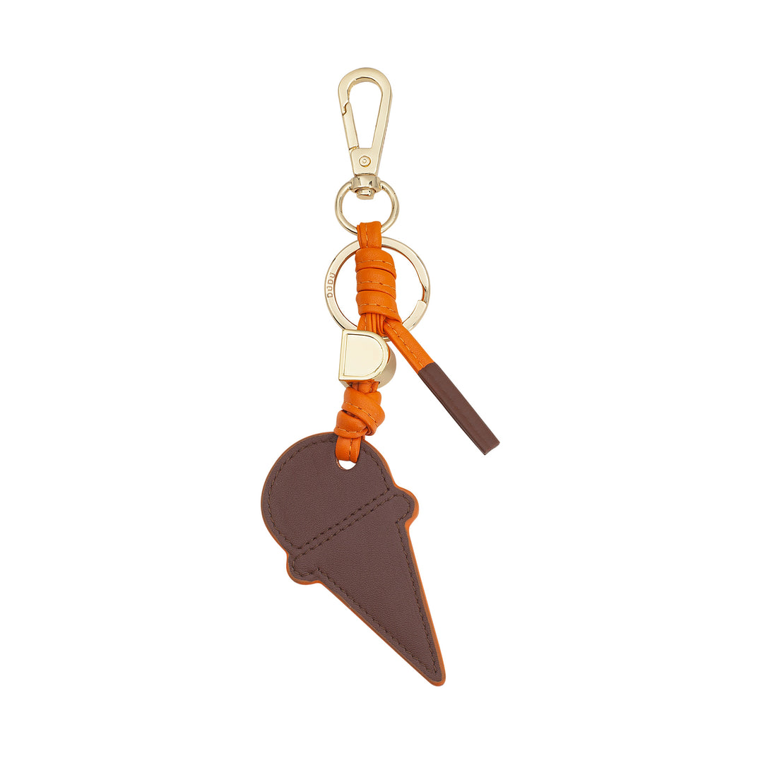 Dudu leather key ring with ice cream cone, keychain men woman, with ring and carabiner, summer keychain design