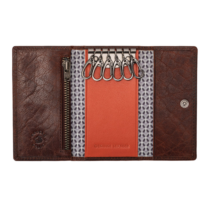 Nuvola leather keychain man in real 6 hooks with button and internal zip pocket and pocket