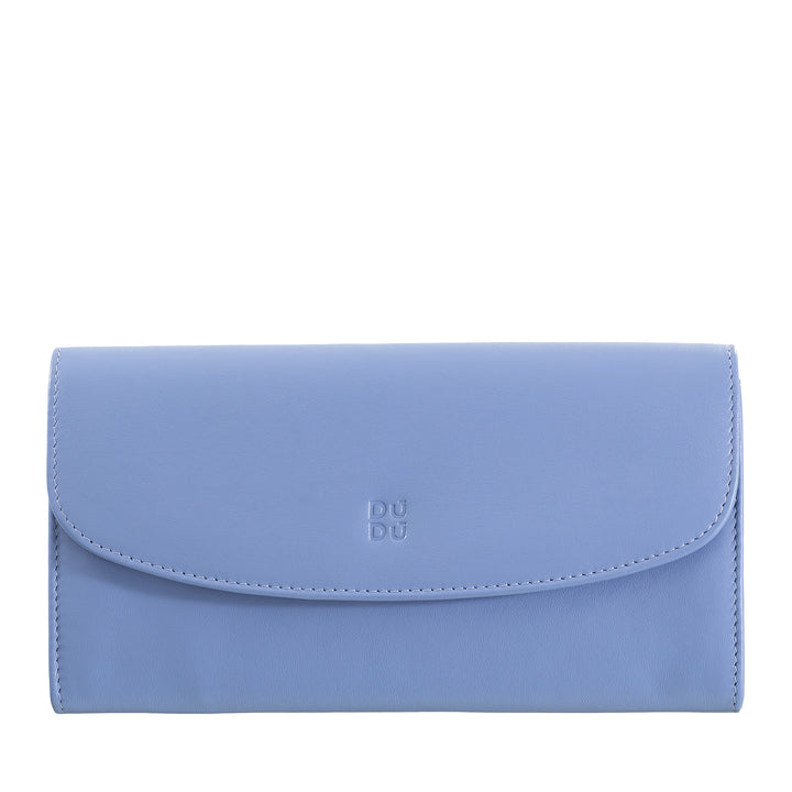 DUDU WOMEN LARGE WORLD IN COLORED LEATHER, Continental portfolio, credit cards pockets, hinge testers
