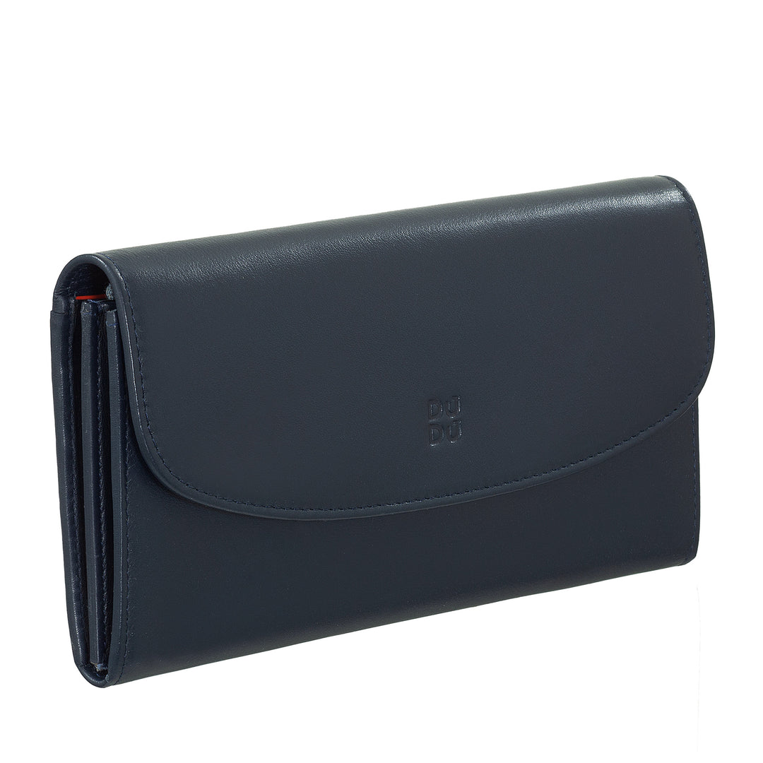 DUDU WOMEN LARGE WORLD IN COLORED LEATHER, Continental portfolio, credit cards pockets, hinge testers