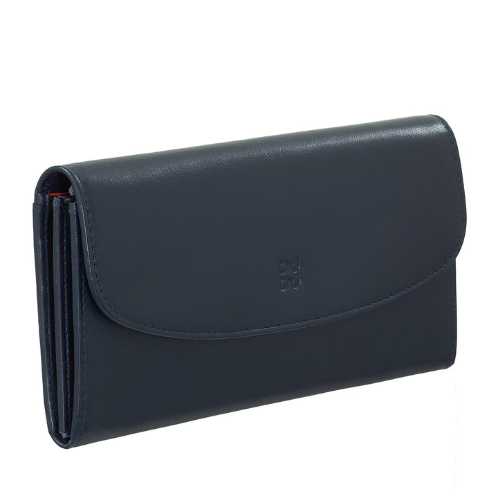 Dudu Women Large World in Colored Leather, Continental Portfolio, Credit Cards Pockets, Hængsel Testers