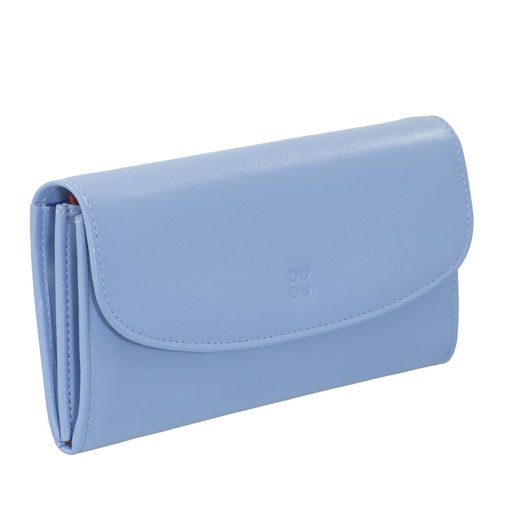 DUDU WOMEN LARGE WORLD IN COLORED LEATHER, Continental portfolio, credit cards pockets, hinge testers