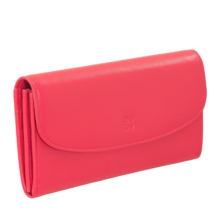 Dudu Women Large World in Colored Leather, Continental Portfolio, Credit Cards Pockets, Hængsel Testers