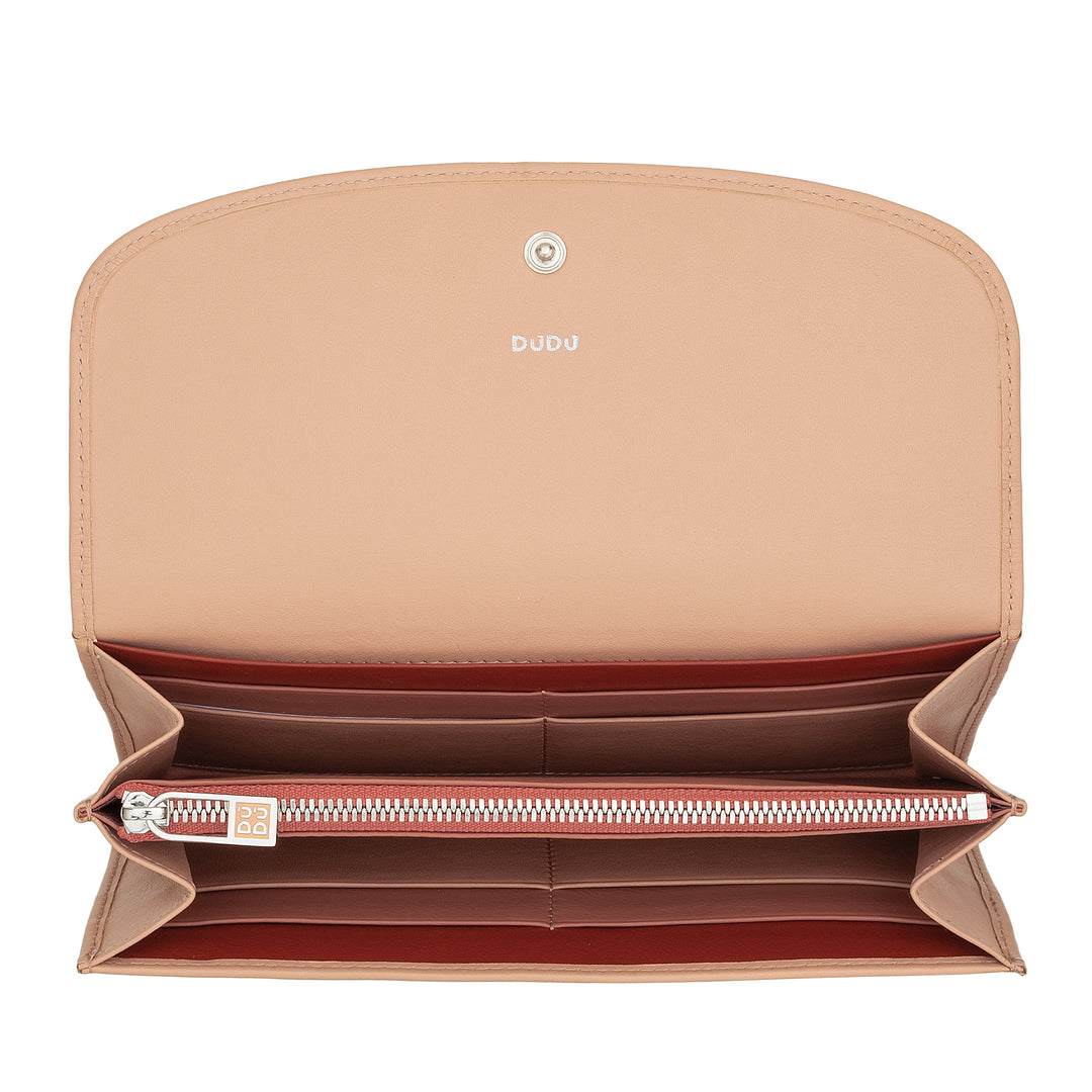 Dudu Women Large World in Colored Leather, Continental Portfolio, Credit Cards Pockets, Hængsel Testers
