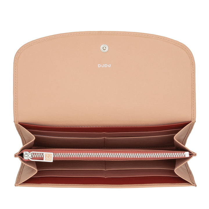 Dudu Women Large World in Colored Leather, Continental Portfolio, Credit Cards Pockets, Hængsel Testers