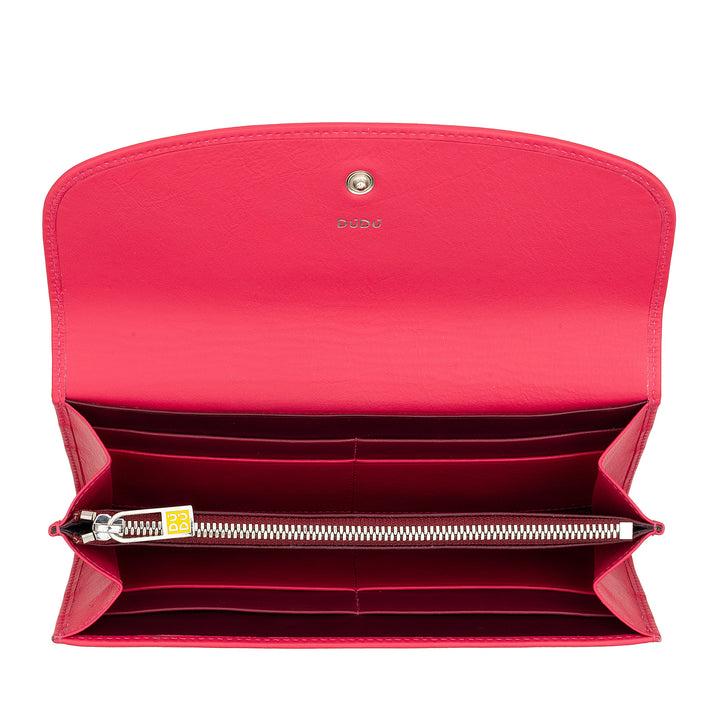 Dudu Women Large World in Colored Leather, Continental Portfolio, Credit Cards Pockets, Hængsel Testers