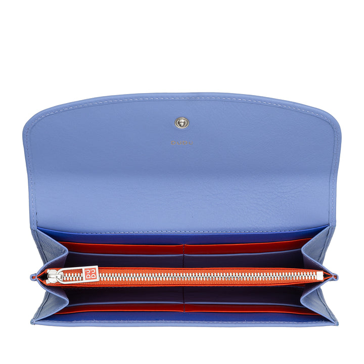 DUDU WOMEN LARGE WORLD IN COLORED LEATHER, Continental portfolio, credit cards pockets, hinge testers