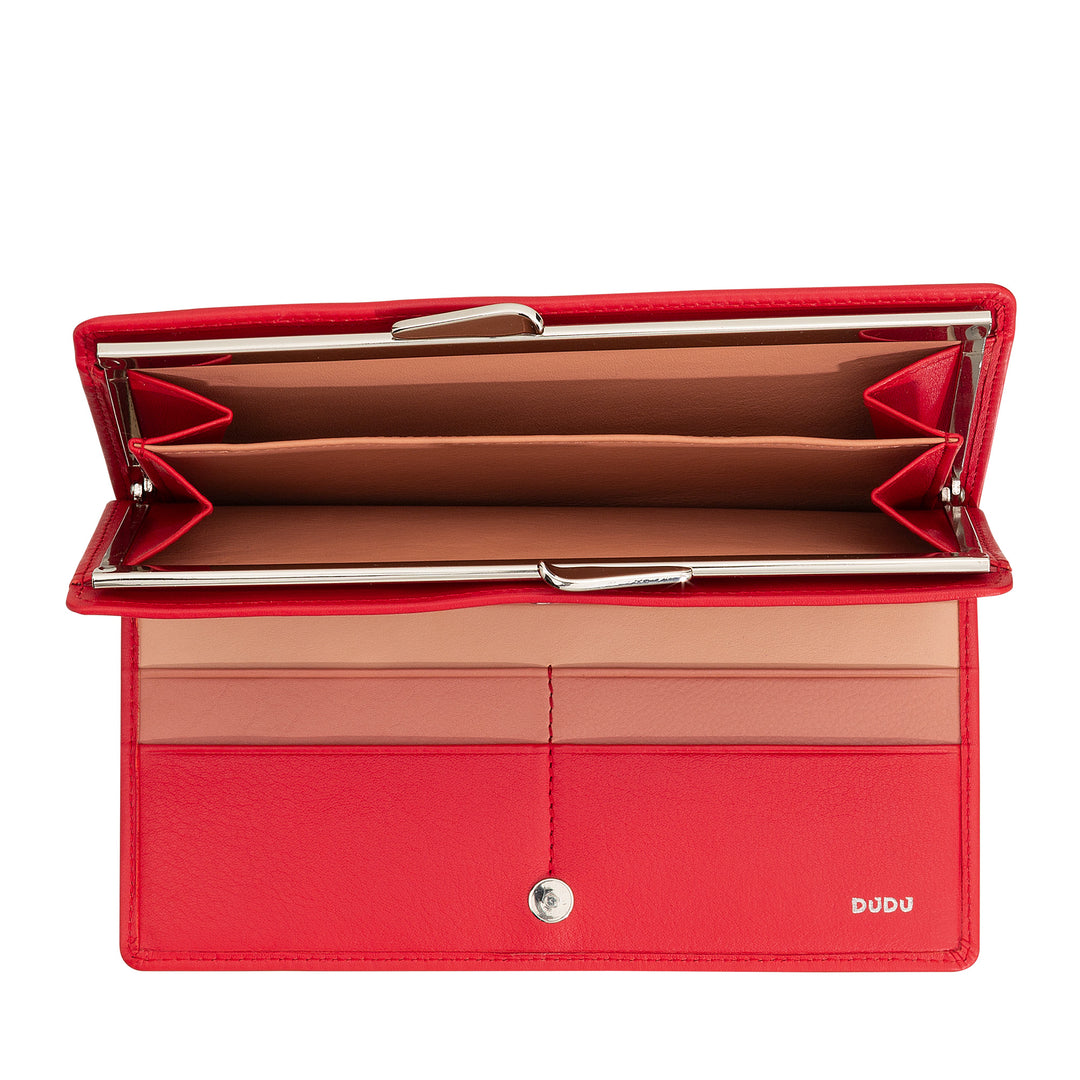 Dudu Women's World True Leather World med RFID -beskyttelse, kreditkortindehaver med Borsellino klik Clac Portamonete, farvede pengesedler