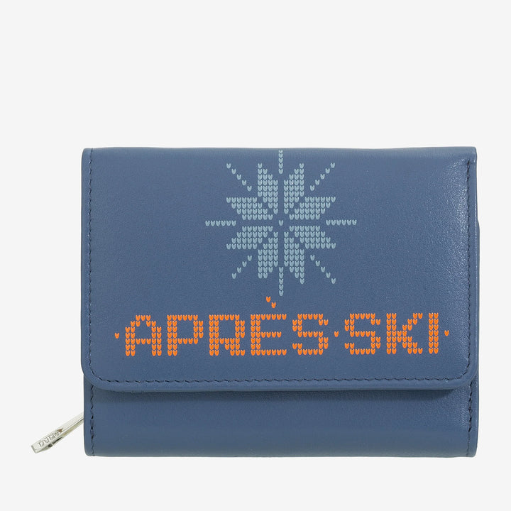DUDU Kleine Damen-Geldbörse aus Leder mit Reißverschluss, Münzbörse – kompaktes Design und Après-Ski-Schriftzug – Geldbörse für Karten und Geldscheine, trendige Mode
