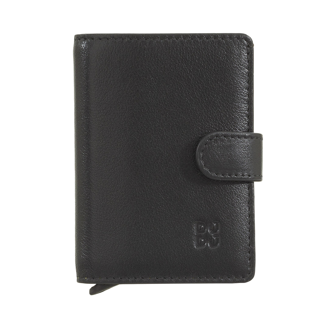 DUDU Men's Card Wallet in Leather RFID Protection, Small Mini Wallet with Aluminium Card Protector, Banknote Holder and Button Closure