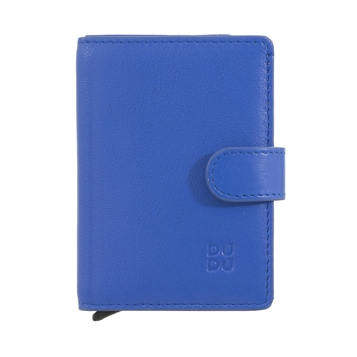 DUDU WALLE RFID MEN'S LEATHER REGISTER, Small miniwallet with aluminum cardprotector, banknotes and button closure